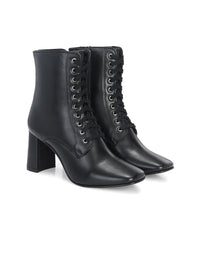 Thumbnail for Delize Women Round Toe Block-Heeled Winter Lace-Ups Boots