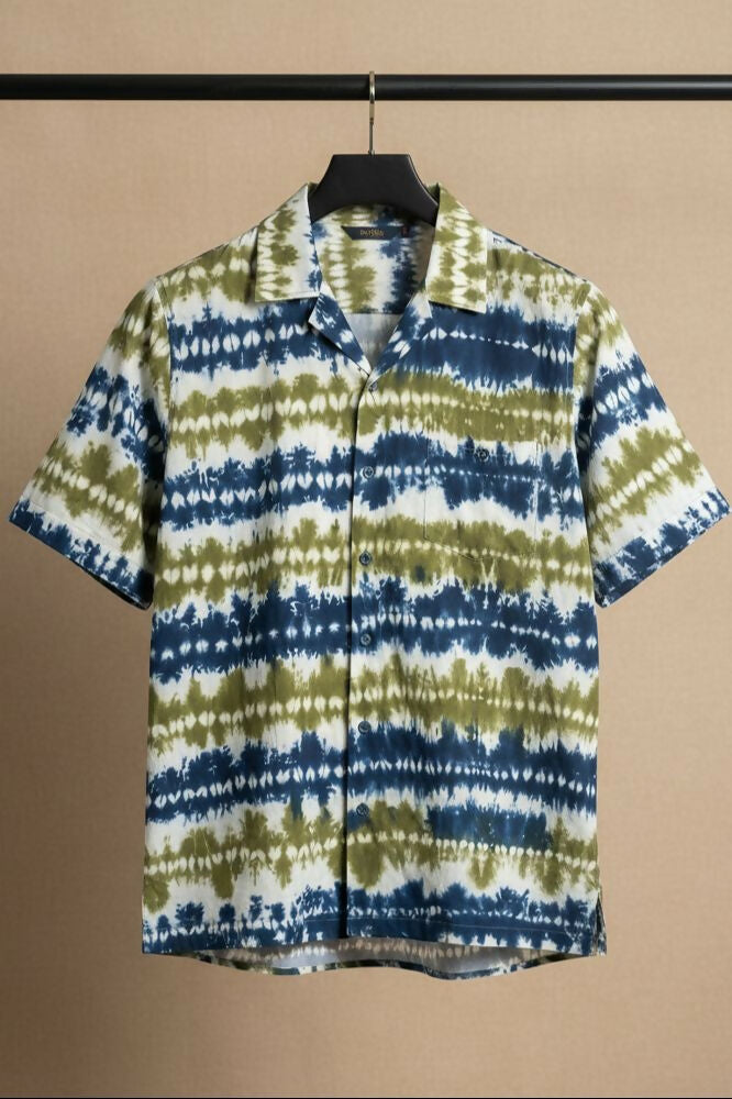 Prakriti — Olive Indigo Shibori Cotton Shirt by Hilo Design - Dista