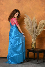 Thumbnail for Very Much Indian Fusion Cotton Tissue Shimmer Saree - Light Blue - Distacart