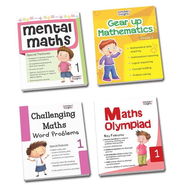 Grade 1 Comprehensive Learning with Mathematics Workbooks Set of 4 Ages 6-7 Years: Gear Up Math, Mental Math, Olympiad, and Challenging Word Problems