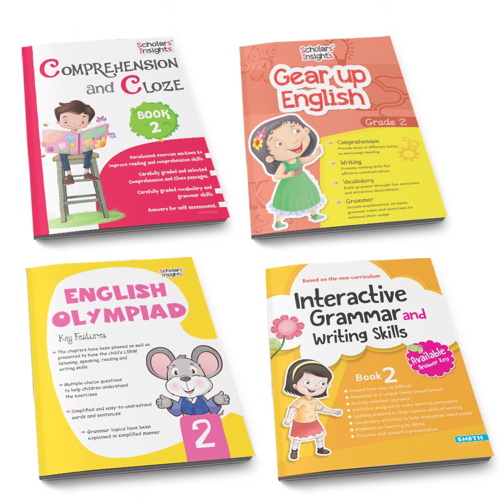 Grade 2 Ultimate English Combo Practice Workbooks Set of 4: Grammar, Writing Skills, Olympiad Prep, and Gear Up English| Ages 7-8 Years - Distacart