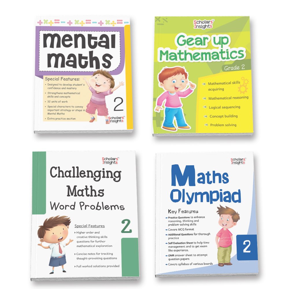 Grade 2 Comprehensive Learning with Mathematics Workbooks Set of 4 Ages 7-8 Years: Gear Up Math, Mental Math, Olympiad, and Challenging Word Problems - Distacart