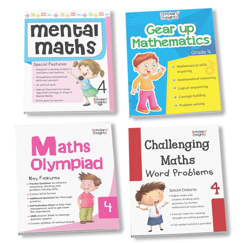 Grade 4 Comprehensive Learning with Mathematics Workbooks Set of 4 Ages 9-10 Years: Gear Up Math, Mental Math, Olympiad, and Challenging Word Problems - Distacart