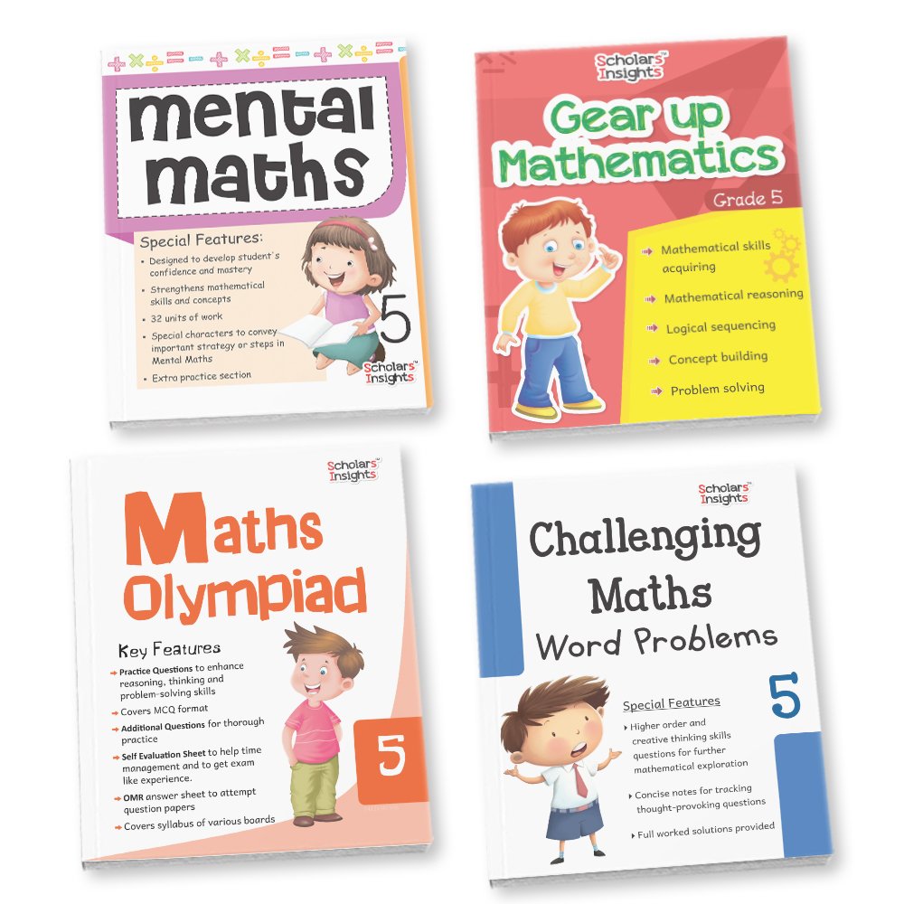 Grade 5 Comprehensive Learning with Mathematics Workbooks Set of 4 Ages 10-11 Years: Gear Up Math, Mental Math, Olympiad,Challenging Word Problems - Distacart