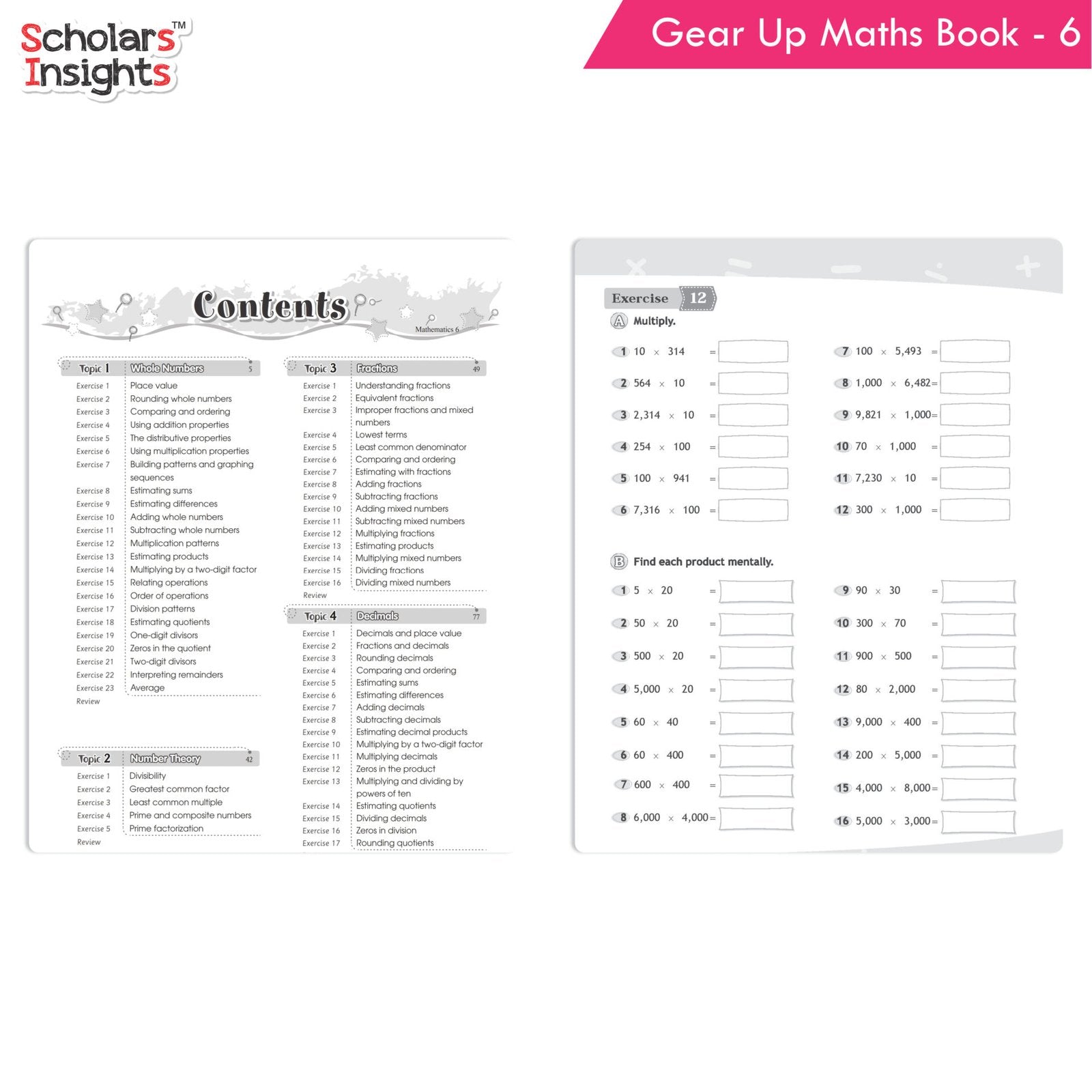 Grade 6 Comprehensive Learning with Mathematics Workbooks Set of 4 Ages 11-12 Years: Gear Up Math, Mental Math, Olympiad, Challenging Word Problems