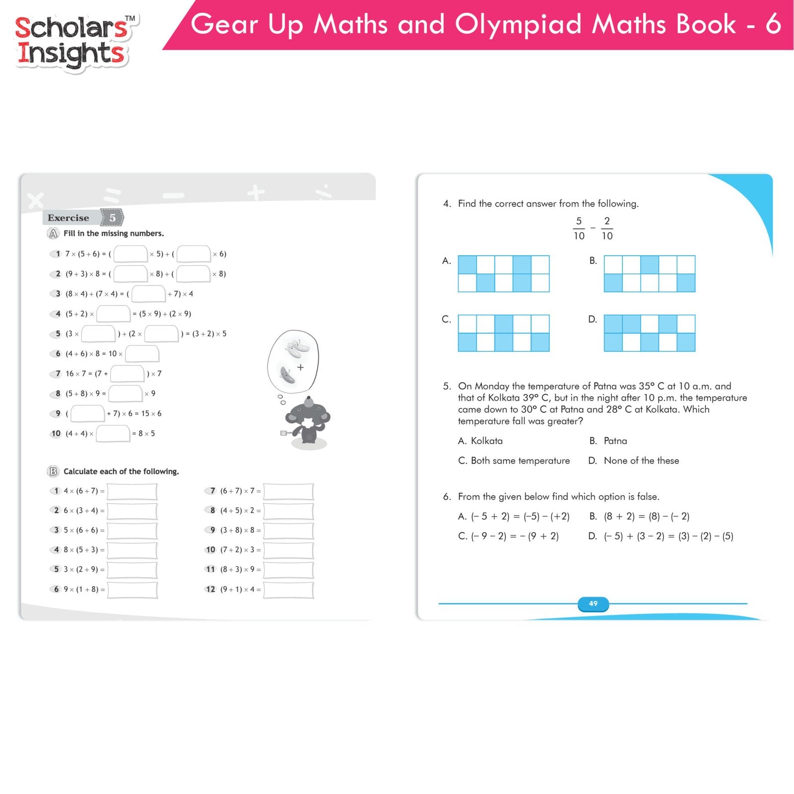 Grade 6 Comprehensive Learning with Mathematics Workbooks Set of 4 Ages 11-12 Years: Gear Up Math, Mental Math, Olympiad, Challenging Word Problems