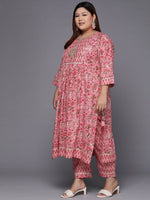 Thumbnail for Sztori Plus Size Floral Printed Gotta Patti Cotton Straight Kurta & Trousers With Dupatta - Distacart