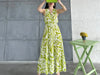 Pimu Viscose Patterned Summer Dress - Elastic Waist, V-Neck - Green - Distacart