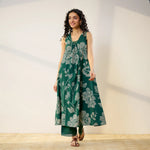 Thumbnail for Pimu Women Floral Printed Pleated Pure Cotton Kurta with Palazzos-Green - Distacart