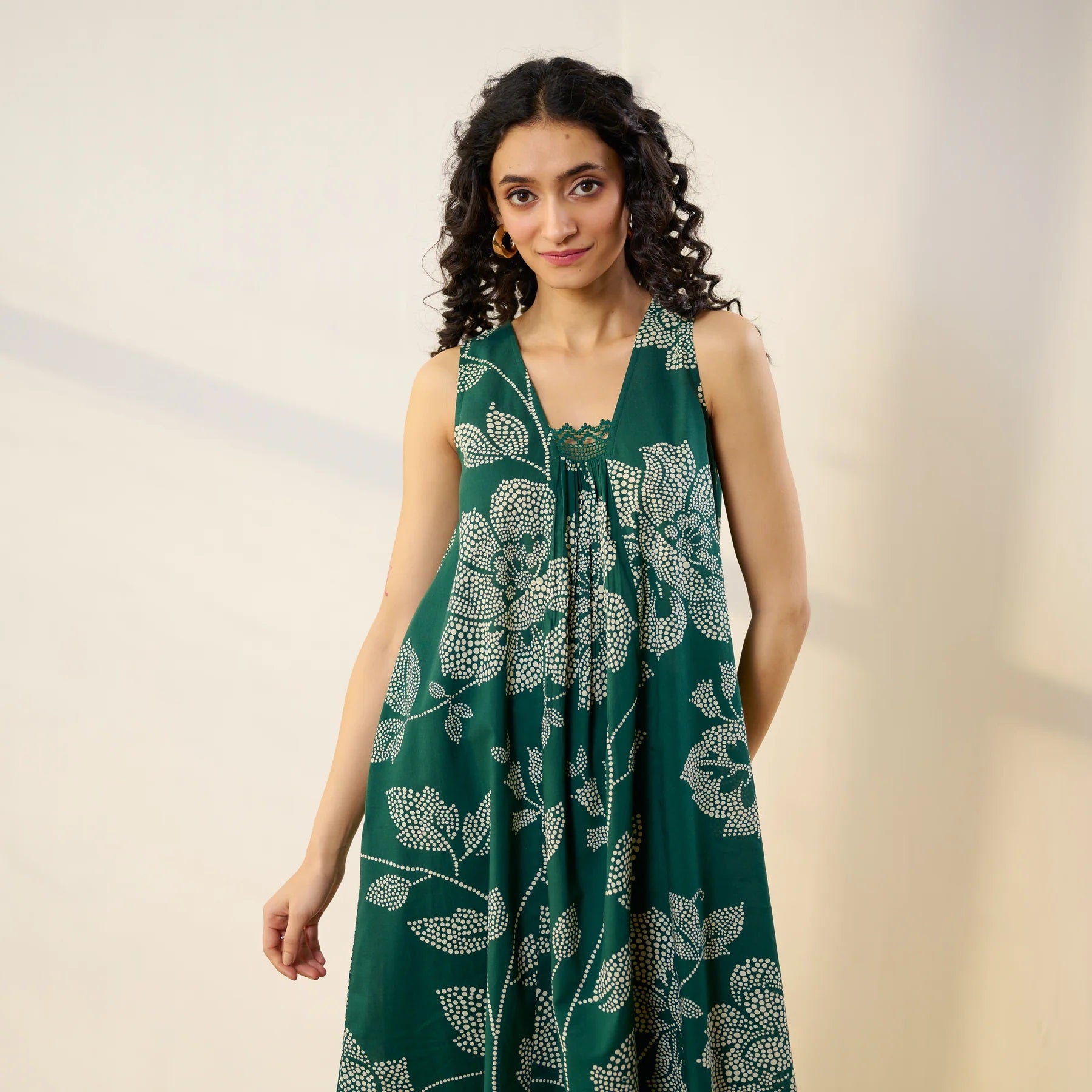 Pimu Women Floral Printed Pleated Pure Cotton Kurta with Palazzos-Green - Distacart