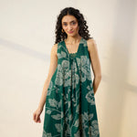 Thumbnail for Pimu Women Floral Printed Pleated Pure Cotton Kurta with Palazzos-Green - Distacart
