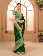Thumbnail for Teeya Creation Green Color Chinnon Silk Heavy Embroidery Work Saree - Distacart