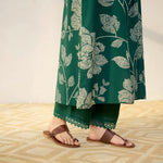 Thumbnail for Pimu Women Floral Printed Pleated Pure Cotton Kurta with Palazzos-Green - Distacart