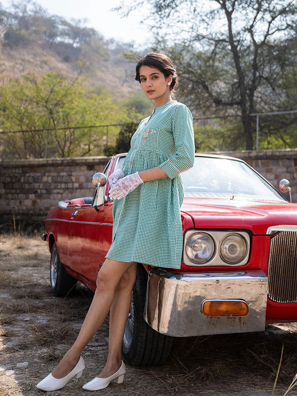 Yufta Green Checked Dress