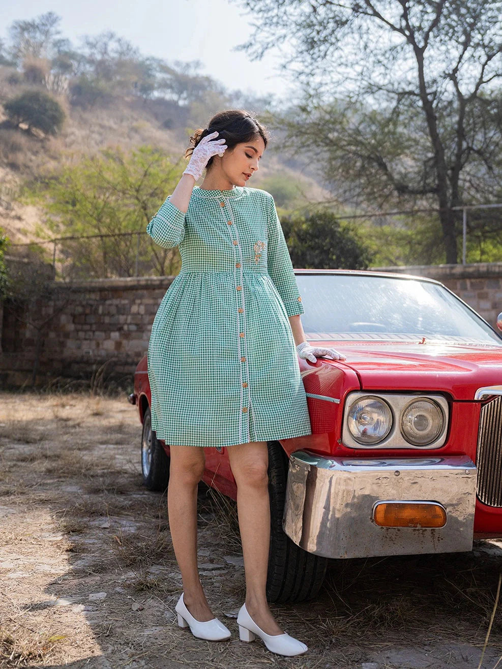 Yufta Green Checked Dress