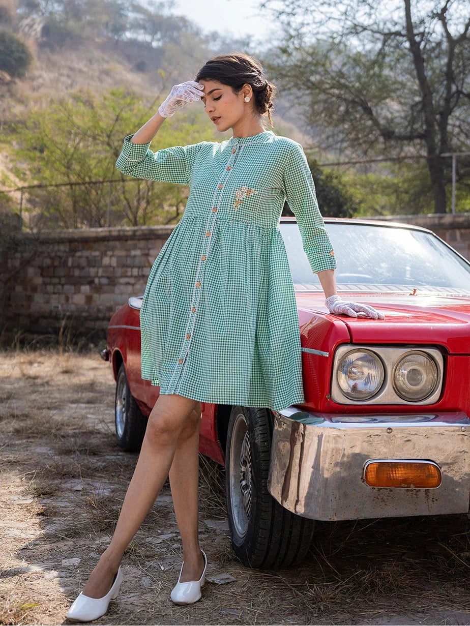 Yufta Green Checked Dress - Distacart