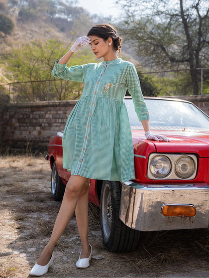 Yufta Green Checked Dress - Distacart