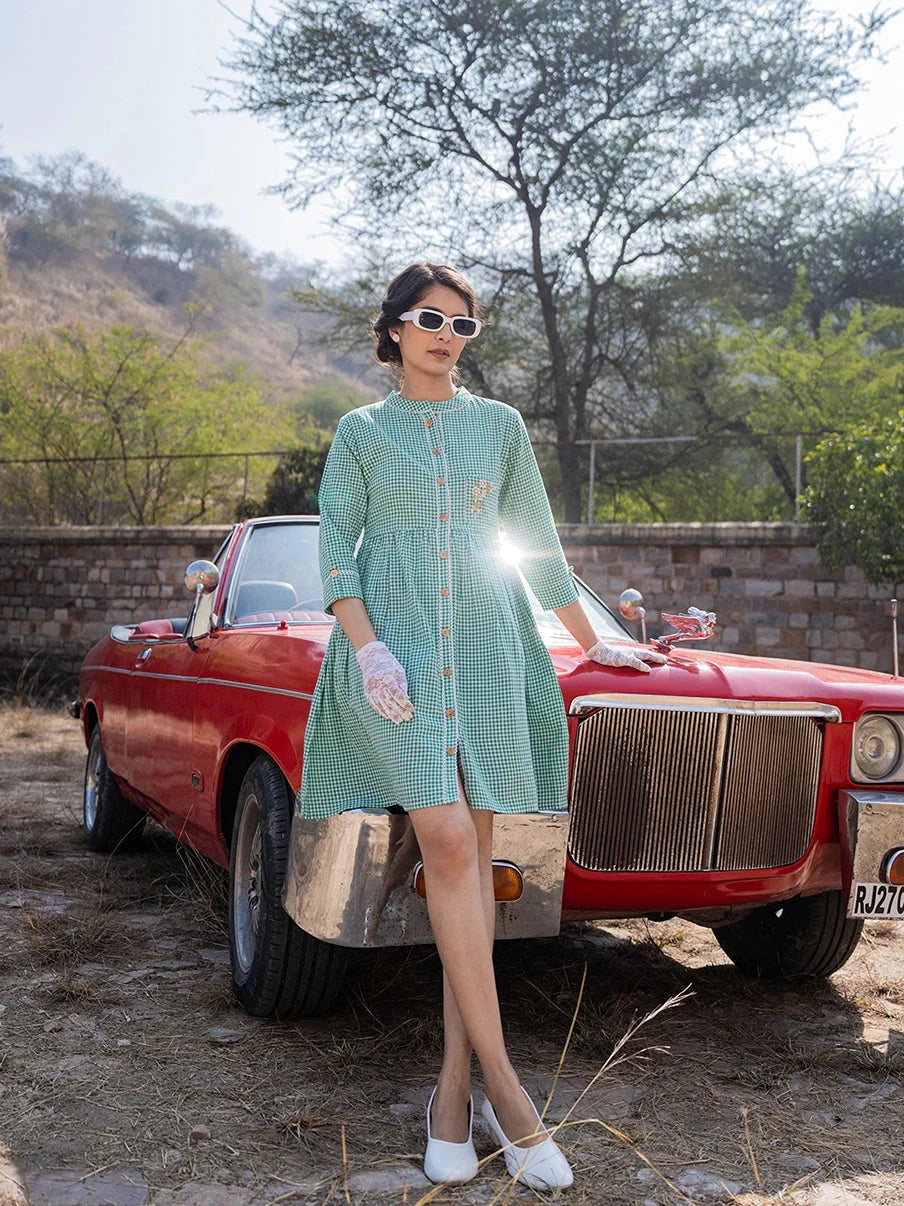 Yufta Green Checked Dress - Distacart