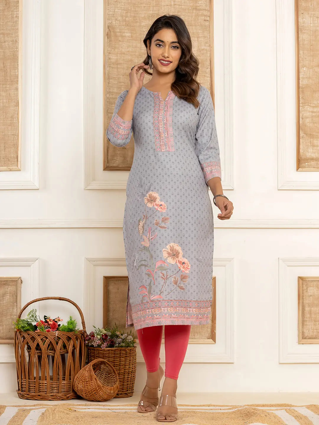 Yufta Green Cotton A-Line Kurta With Digital Print - Distacart