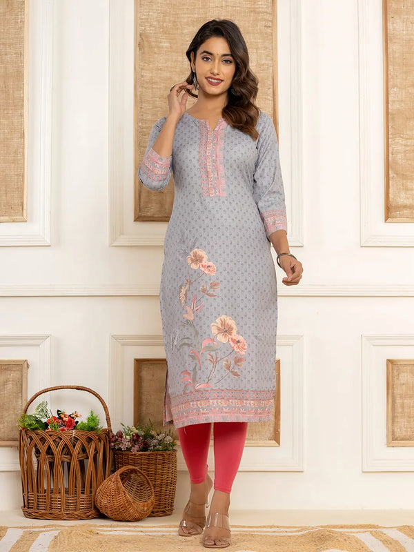 Yufta Green Cotton A-Line Kurta With Digital Print
