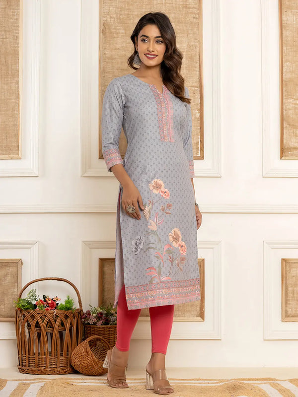 Yufta Green Cotton A-Line Kurta With Digital Print