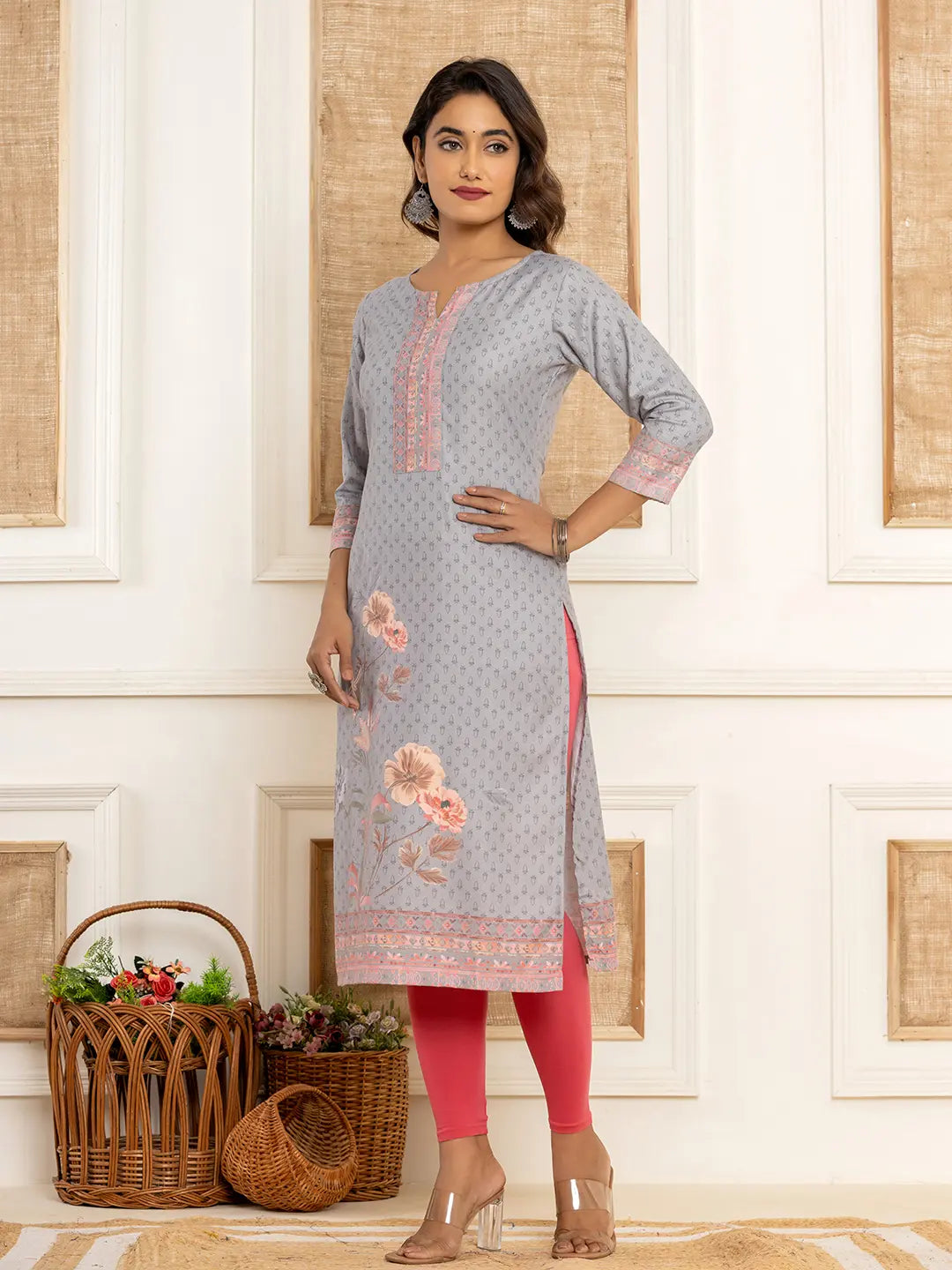 Yufta Green Cotton A-Line Kurta With Digital Print