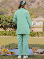 Thumbnail for Yufta Green Cotton Checks Print Co Ord Set With Embroidery