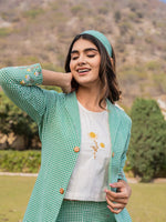 Thumbnail for Yufta Green Cotton Checks Print Co Ord Set With Embroidery