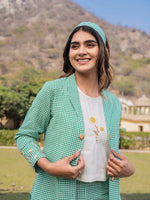 Thumbnail for Yufta Green Cotton Checks Print Co Ord Set With Embroidery