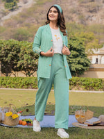 Thumbnail for Yufta Green Cotton Checks Print Co Ord Set With Embroidery