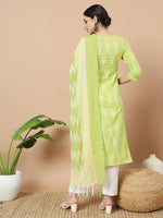 Thumbnail for Yufta Green Cotton Ikat Kurta Dupatta Set - Distacart