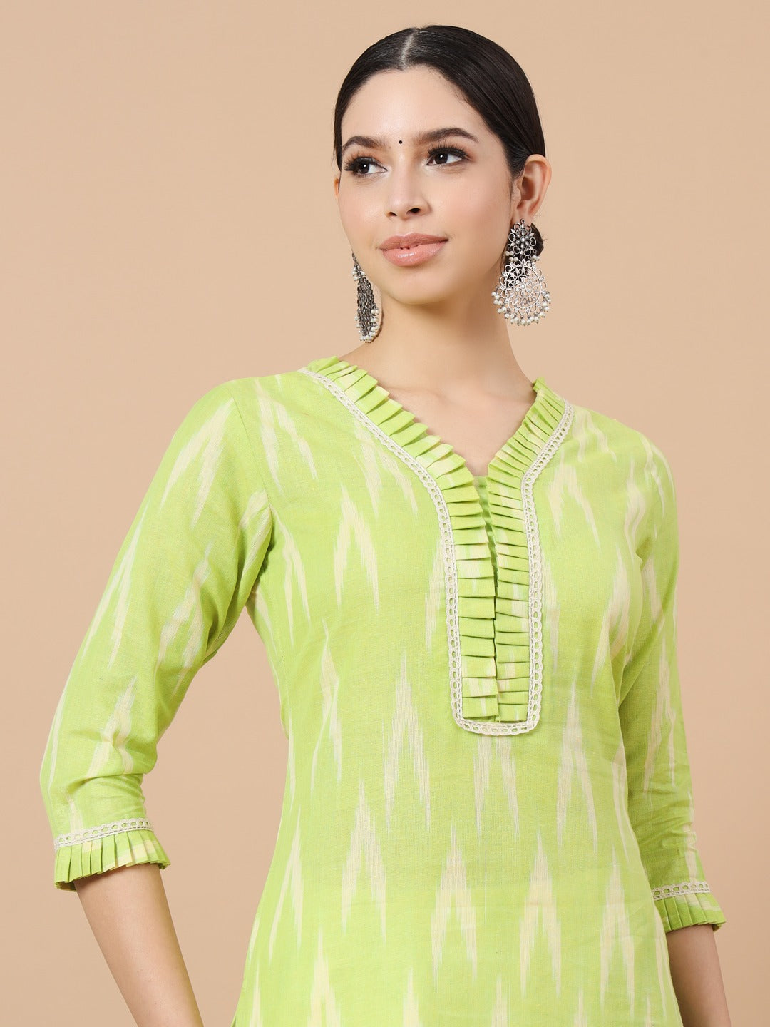 Yufta Green Cotton Ikat Kurta Dupatta Set - Distacart