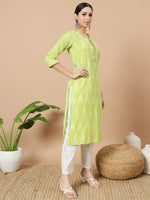 Thumbnail for Yufta Green Cotton Ikat Kurta Dupatta Set - Distacart