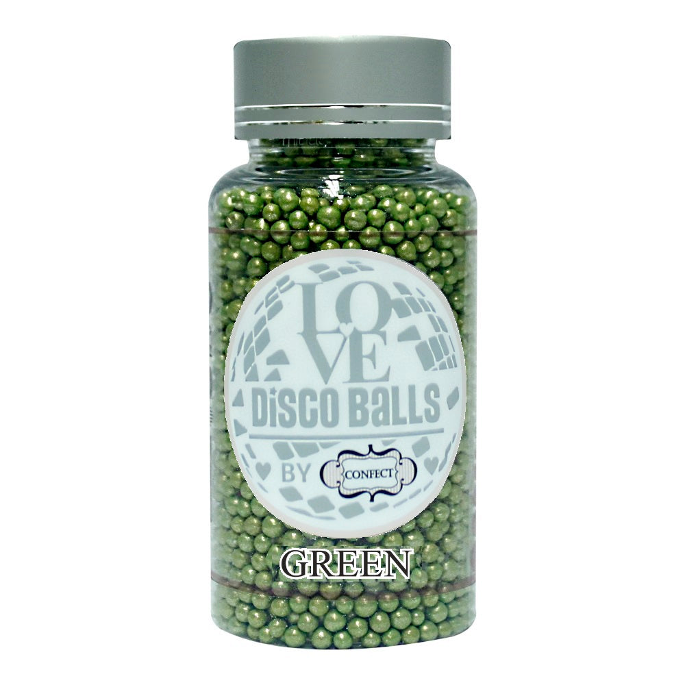 confect green disco balls sprinkles 2 mm 120 gms