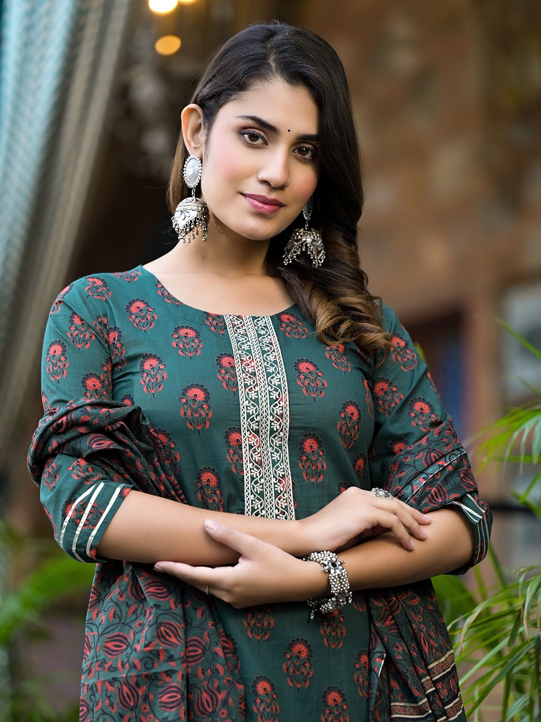 Yufta Green Floral Zari_Work Kurta Sharara With Dupatta Set - Distacart