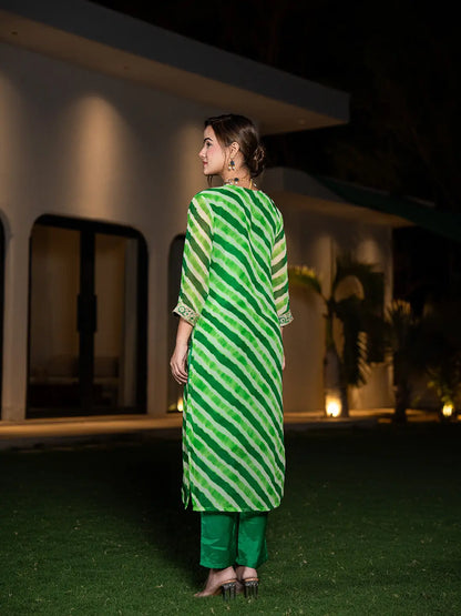 Yufta Green Leheriya Print Poly Georgette Straight Suit Set - Distacart