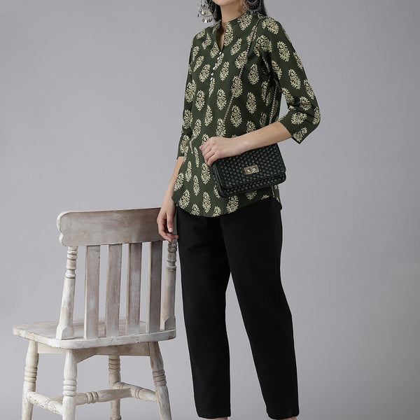 Yufta Green Printed Top - Distacart