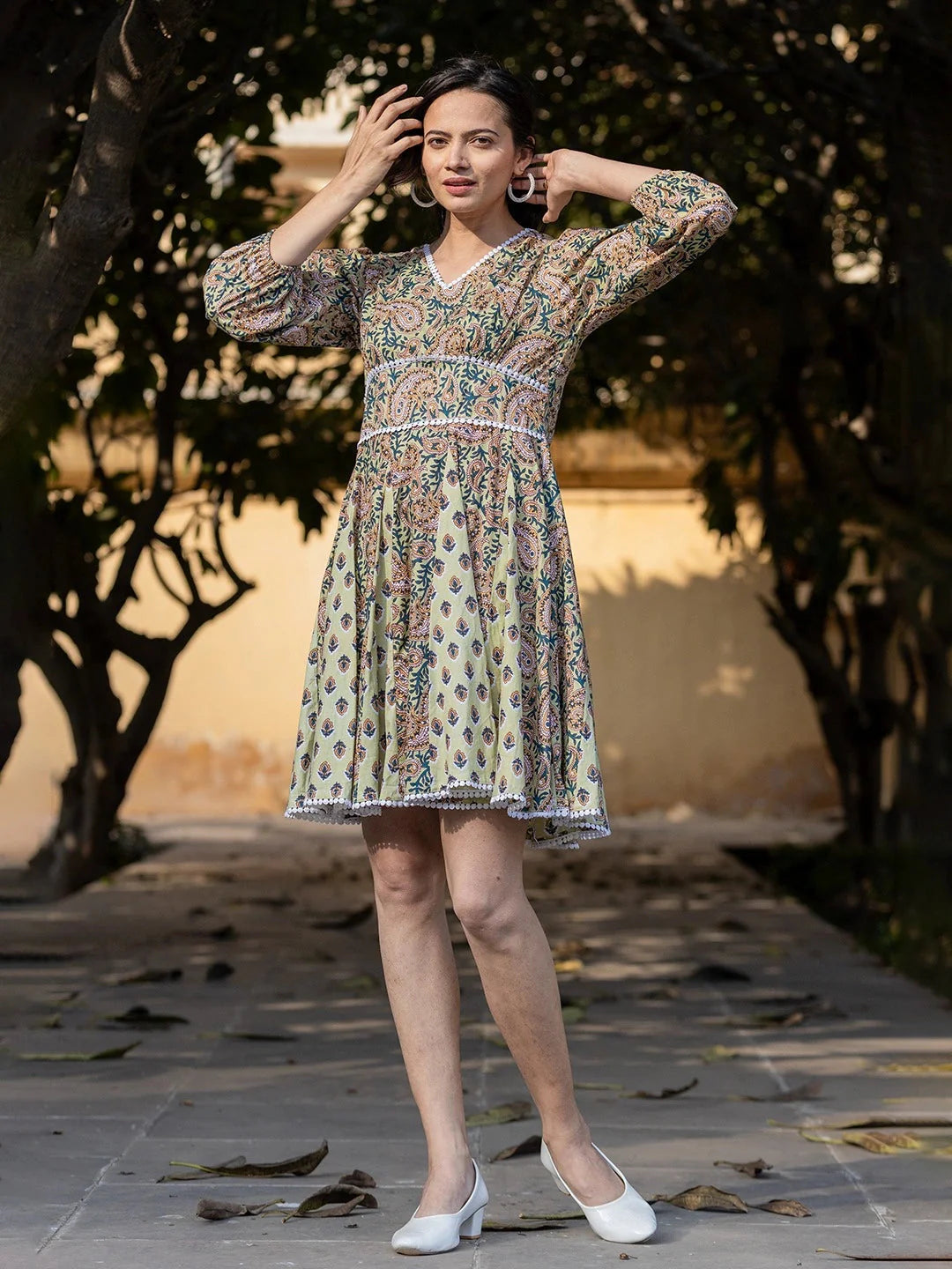 Yufta Green Pure Cotton Paisley And Tassels Were Dress - Distacart