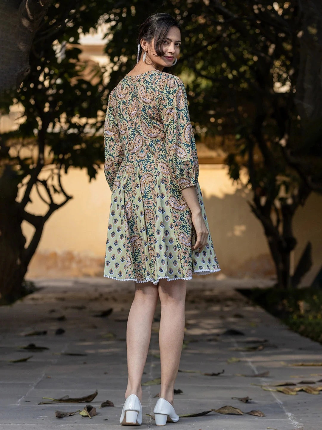 Yufta Green Pure Cotton Paisley And Tassels Were Dress - Distacart