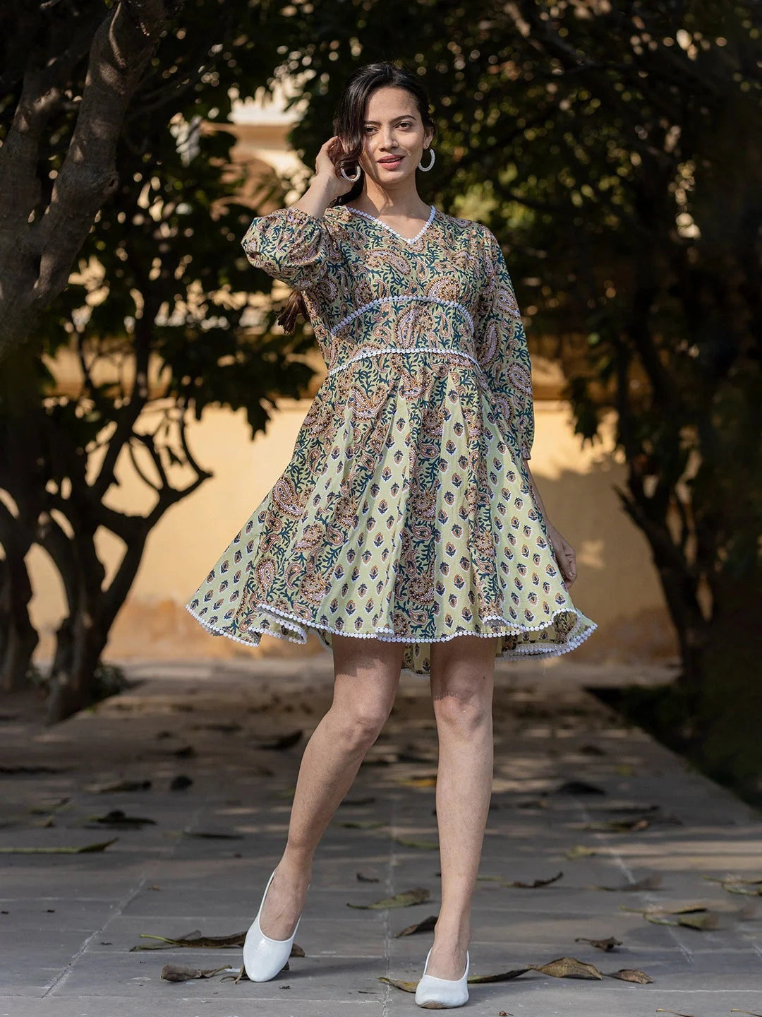 Yufta Green Pure Cotton Paisley And Tassels Were Dress - Distacart
