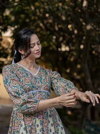 Yufta Green Pure Cotton Paisley And Tassels Were Dress - Distacart