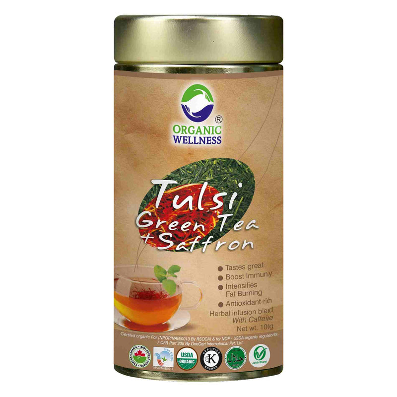 Organic Wellness Ow&#39;Real Tulsi Green Tea + Saffron Tin Pack - Distacart