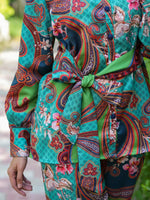 Thumbnail for Yufta Green and Turquoise Blue Printed Satin Co-Ords