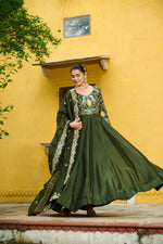 Thumbnail for Lorenvalley Fashion Green Vichitra Silk with Multi Thread & Embroidered work Anarkali Gown with Dupatta