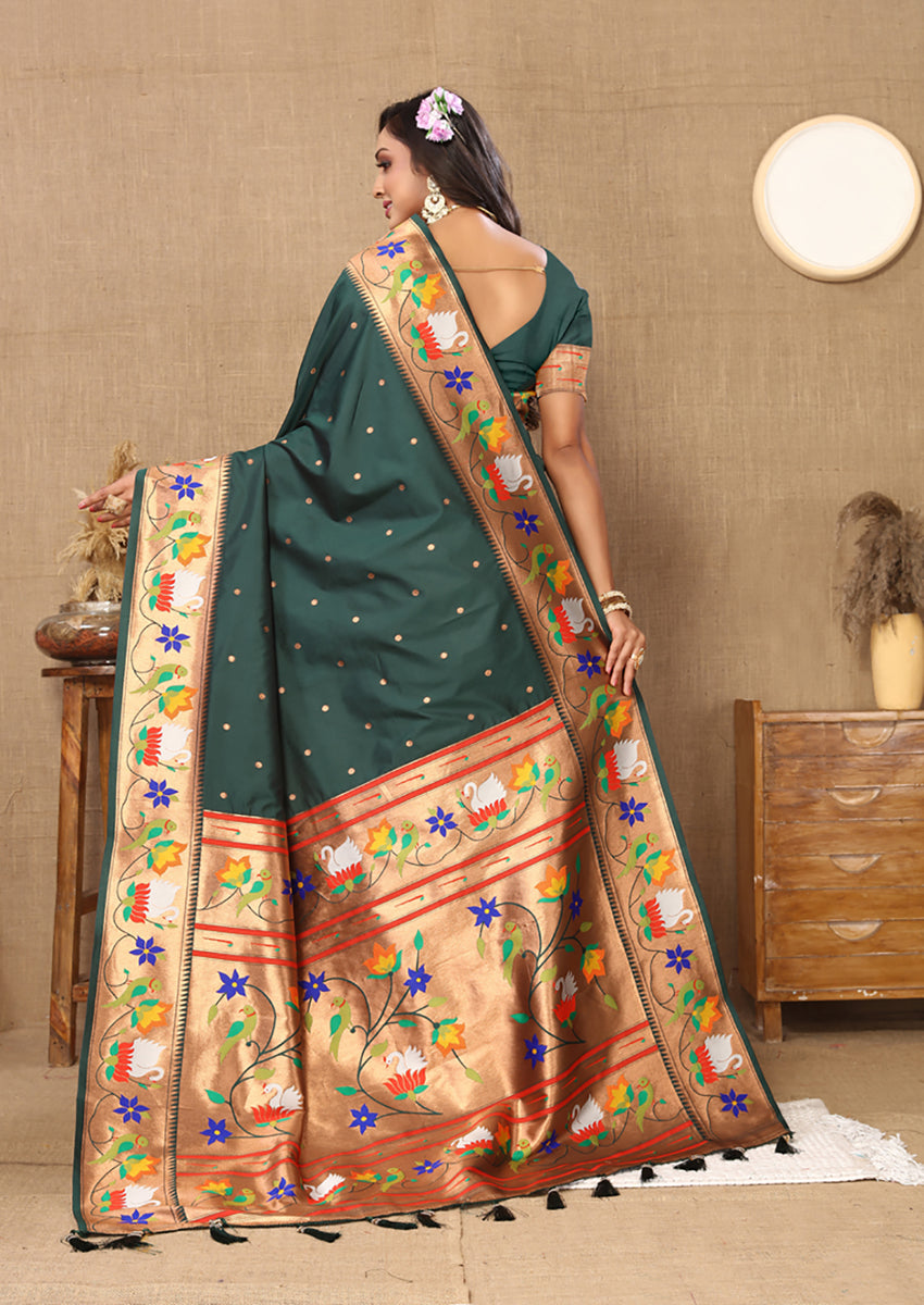 Lorenvalley Fashion Green Soft Paithani Silk Woven Design Rich Zari Meenakari Weaving Saree - Distacart