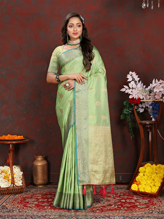 Lorenvalley Fashion Green Soft Katan Silk Woven Design Zari Weaving Pallu Saree - Distacart