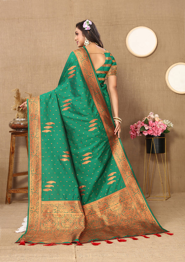 Lorenvalley Fashion Green Soft Silk Copper Zari weaving Design Saree - Distacart
