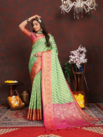 Thumbnail for Lorenvalley Fashion Green Organza Silk Woven Design with Rich Meenakari Weaving Pallu Saree - Distacart