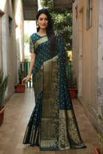 Thumbnail for Lorenvalley Premium Pure Handmade Bandhej Kanjivaram silk saree with Zari Weaving Rich Pallu saree - Green - Distacart