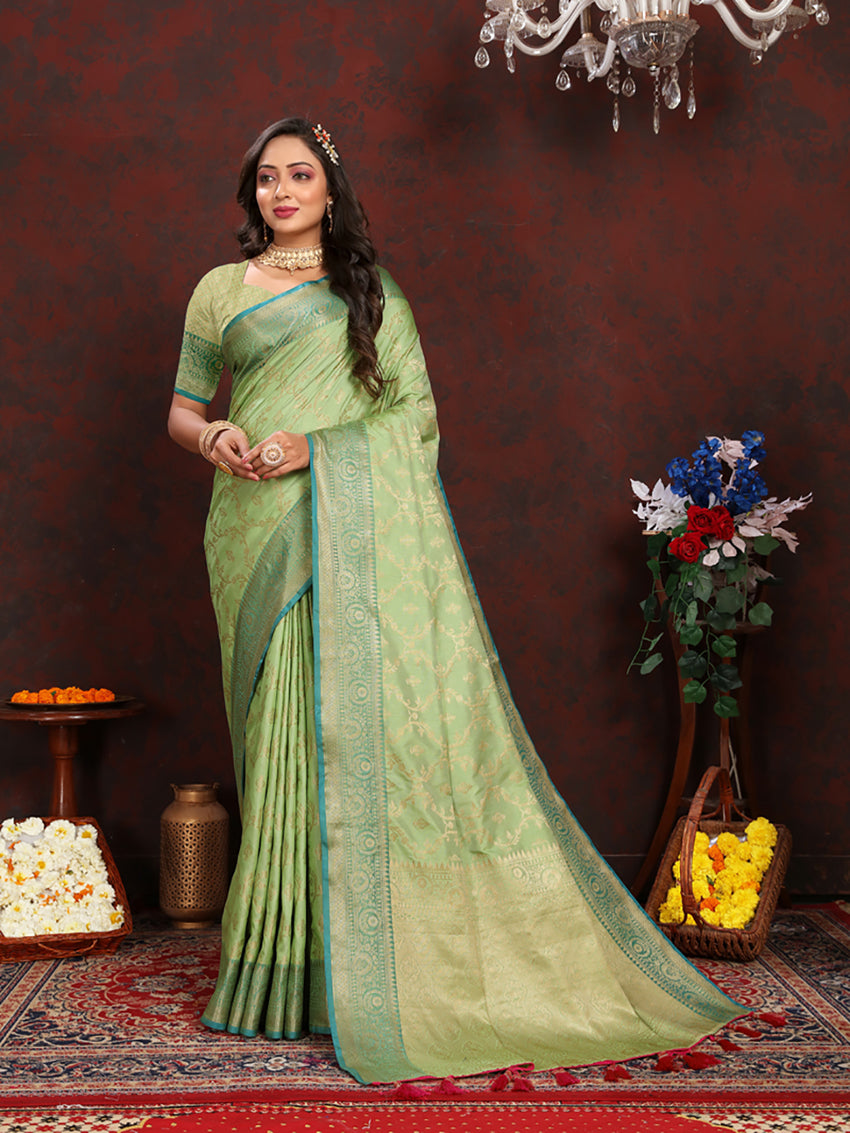 Lorenvalley Fashion Green Soft Katan Silk Woven Design Zari Weaving Pallu Saree - Distacart